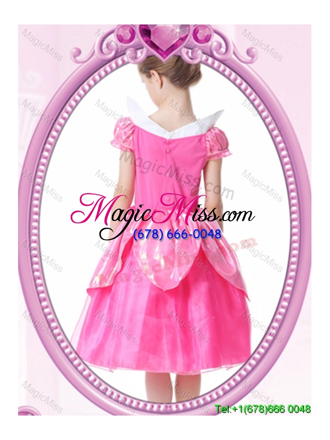 wholesale beautiful a-line v-neck knee-length short sleeves halloween little girl pageant dress with beading and handcraft