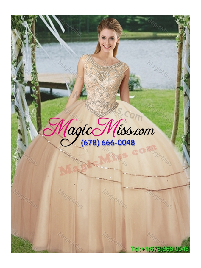 wholesale new style really puffy tulle champagne quinceanera dress with beading