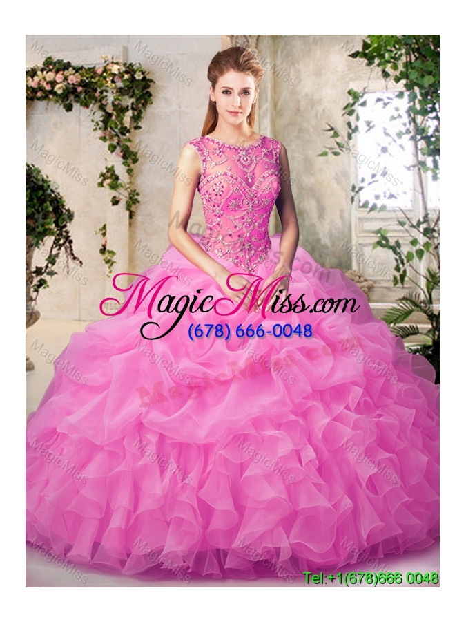wholesale popular organza bubble rose pink quinceanera dress with beading and ruffles