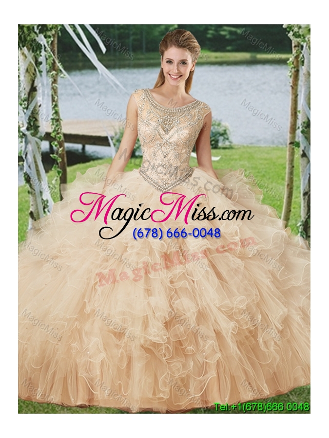 wholesale latest puffy skirt scoop ruffled and beaded quinceanera dress in tulle