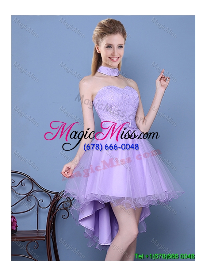 wholesale pretty sweetheart high low lavender dama dress with lace and bowknot