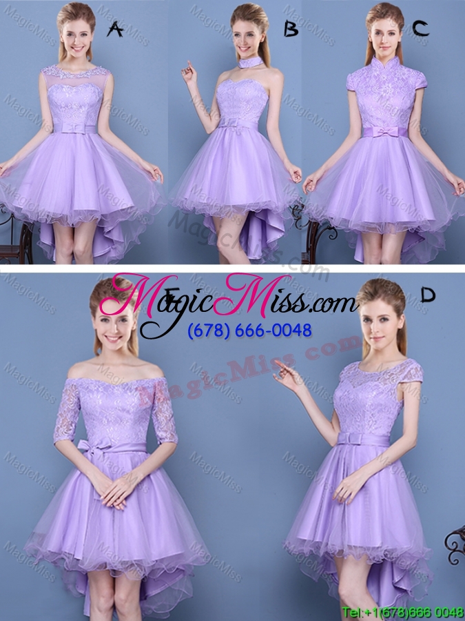 wholesale pretty sweetheart high low lavender dama dress with lace and bowknot