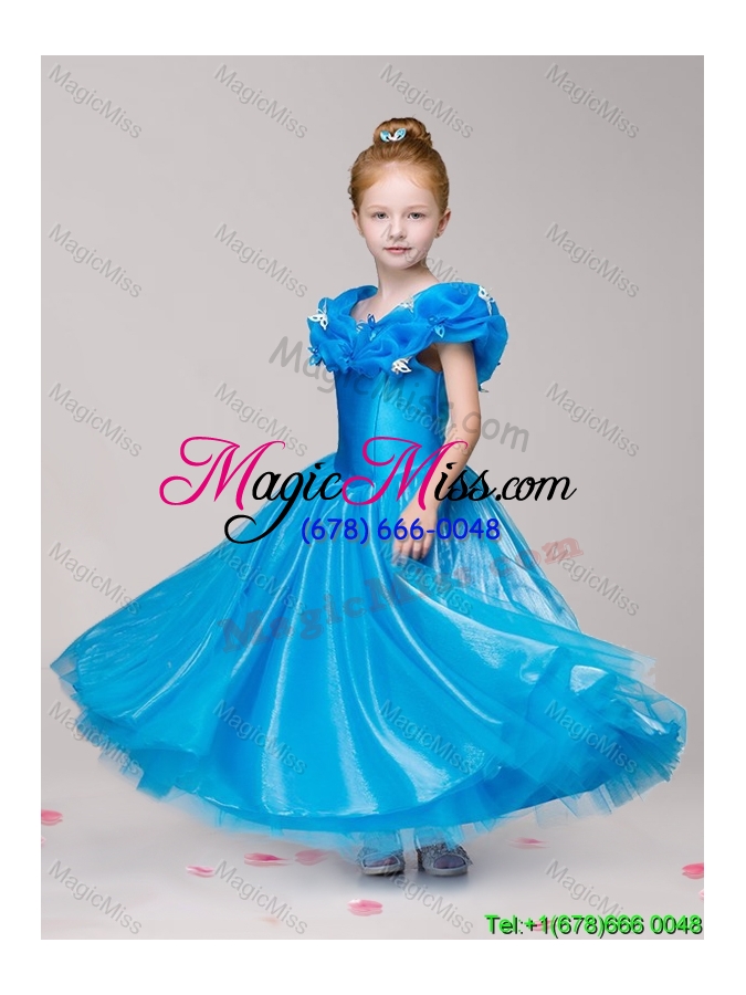 wholesale cute off the shoulder zipper up little girl pageant dress in ankle length