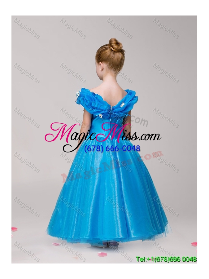 wholesale cute off the shoulder zipper up little girl pageant dress in ankle length