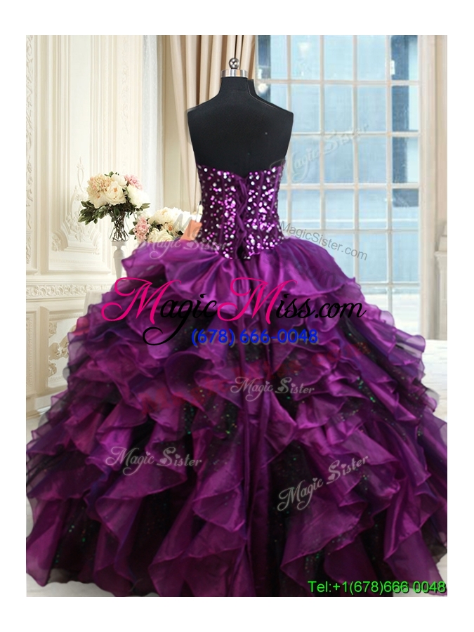 wholesale top seller sequined beaded and ruffled organza quinceanera dress in purple