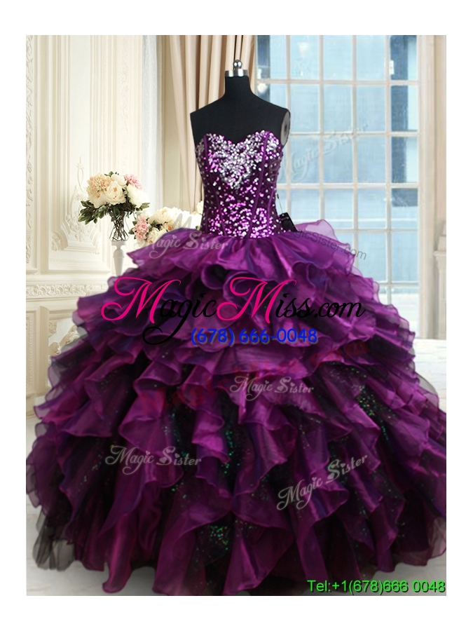 wholesale top seller sequined beaded and ruffled organza quinceanera dress in purple