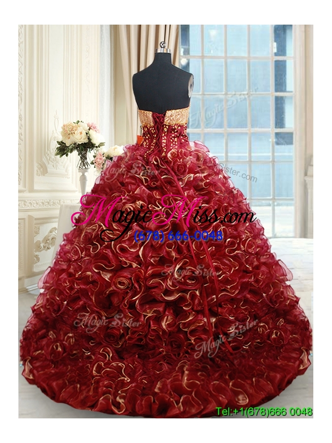 wholesale luxurious beaded brush train burgundy quinceanera dress in rolling flowers