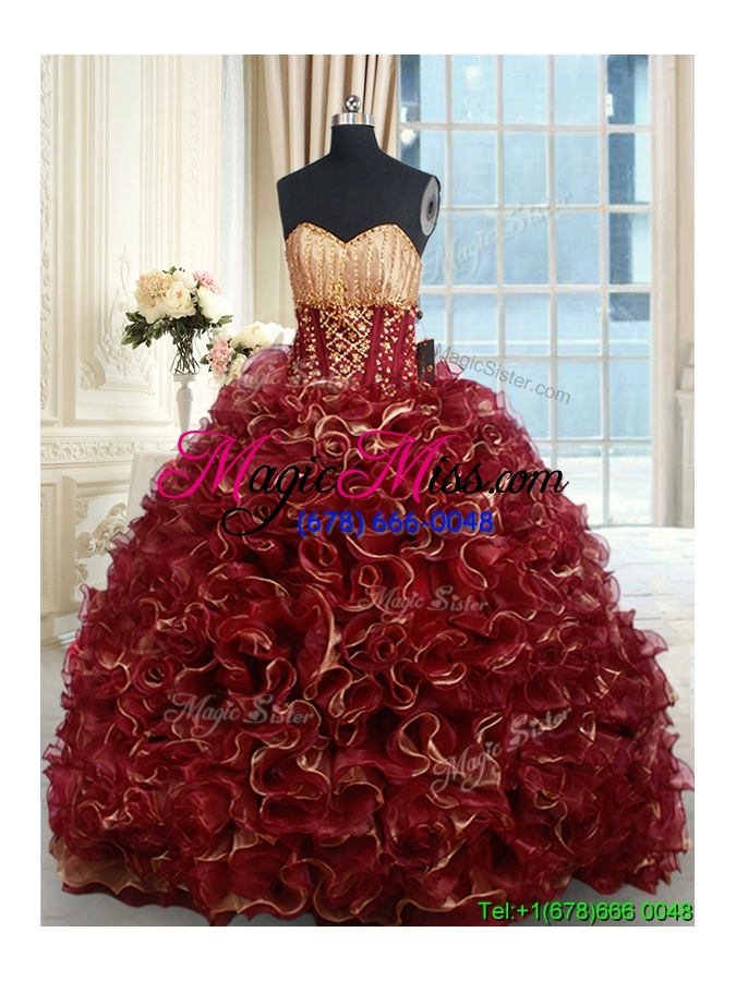 wholesale luxurious beaded brush train burgundy quinceanera dress in rolling flowers