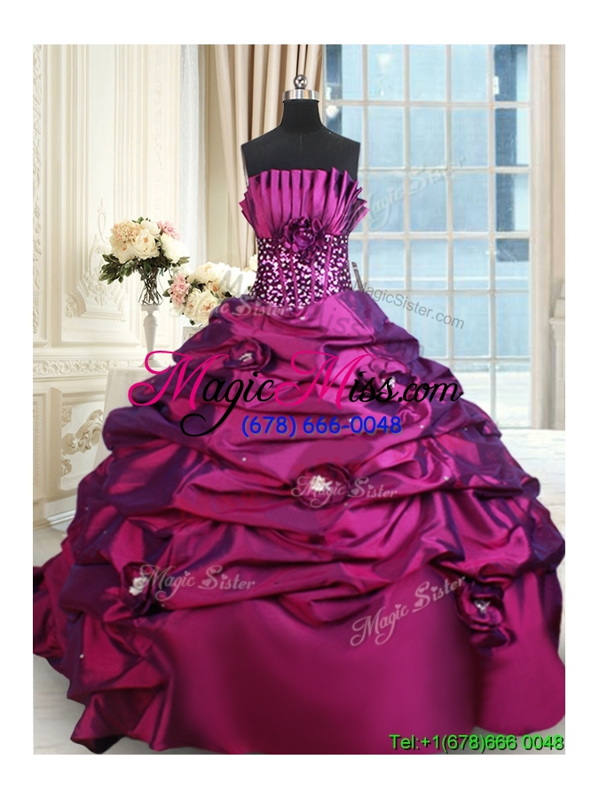 wholesale romantic strapless bubble handcrafted flowers quinceanera dress with brush train
