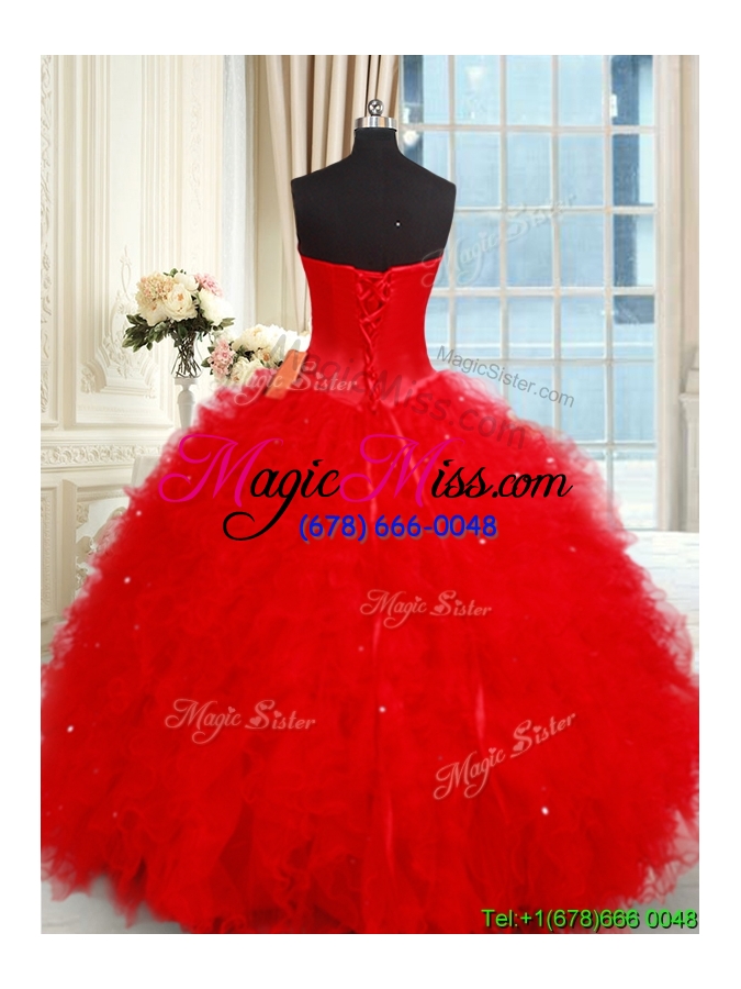 wholesale modest sweetheart tulle red quinceanera dress with ruffles and beading