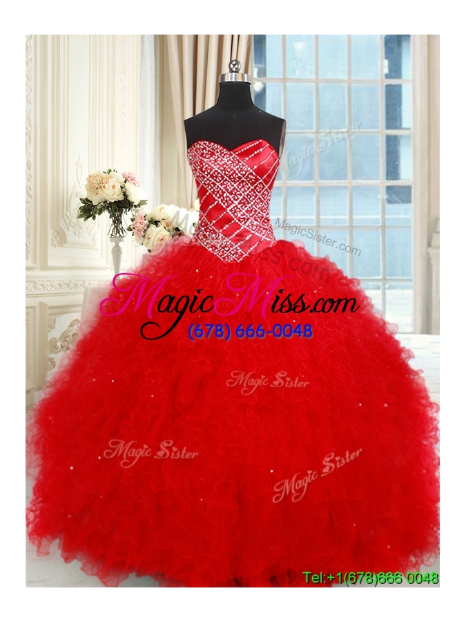 wholesale modest sweetheart tulle red quinceanera dress with ruffles and beading