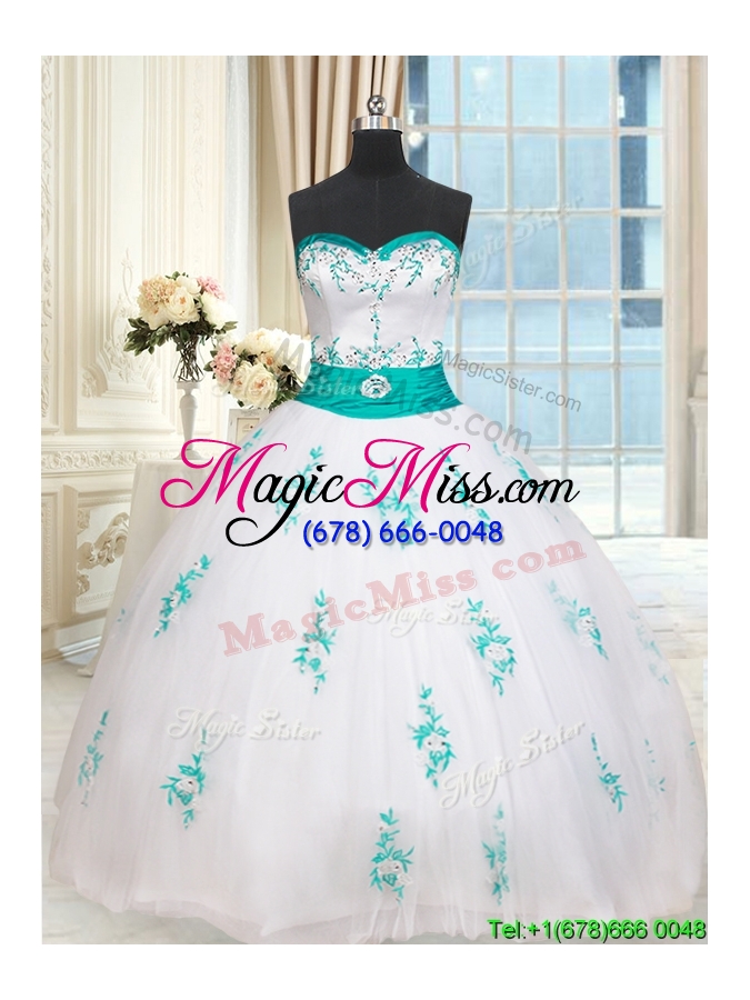 wholesale cheap big puffy applique and beaded tulle white quinceanera dress