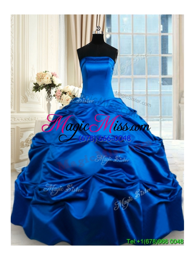 wholesale beautiful really puffy strapless taffeta royal blue quinceanera dress with pick ups