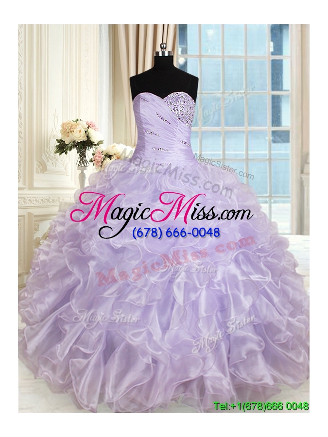 wholesale modest beaded and ruffled sweetheart lavender quinceanera dress in organza