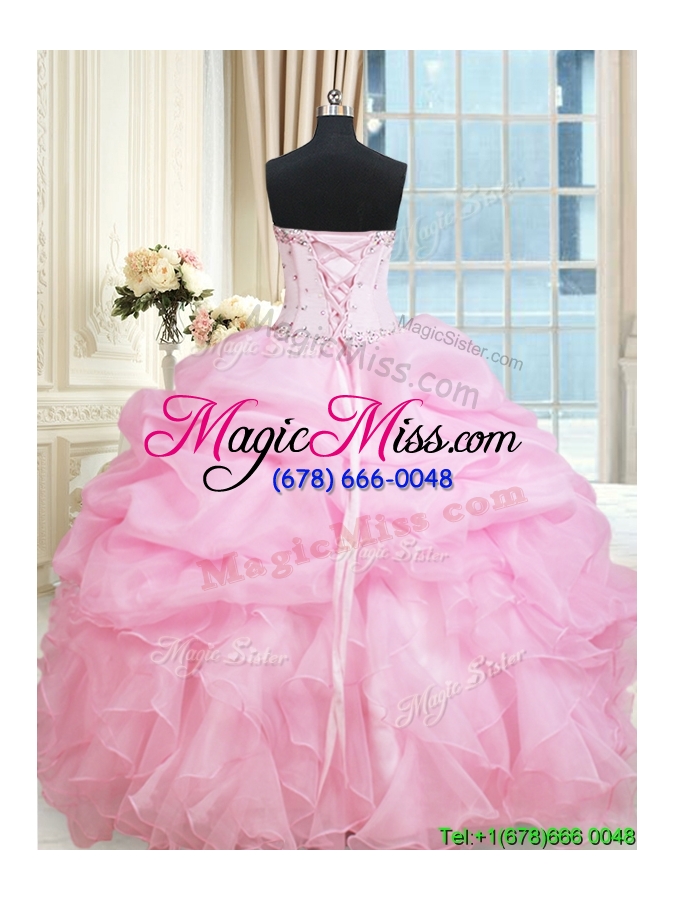 wholesale latest ruffled beaded and bubble rose pink quinceanera dress in organza