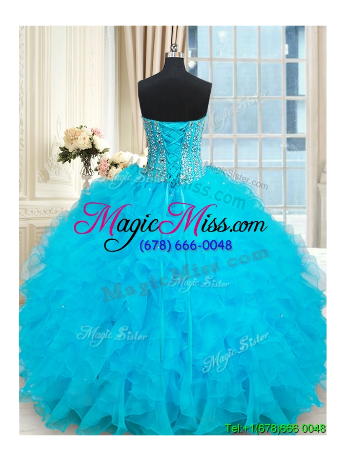 wholesale hot sale visible boning beaded bodice baby blue quinceanera dress with ruffles