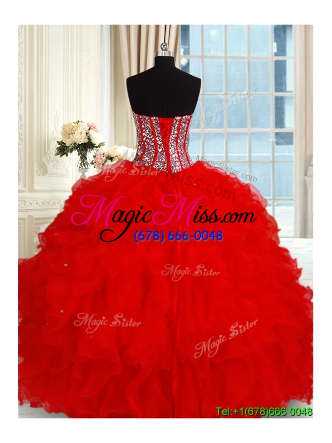 wholesale perfect visible boning tulle quinceanera dress with sequined bodice and ruffles