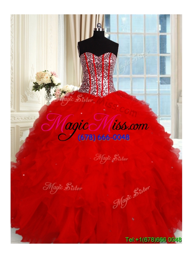 wholesale perfect visible boning tulle quinceanera dress with sequined bodice and ruffles