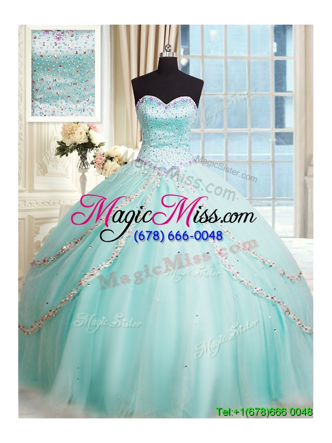 wholesale romantic tulle beaded bodice apple green quinceanera dress with brush train