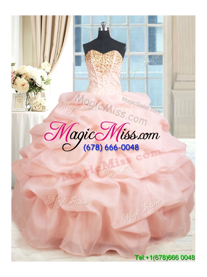 wholesale new arrivals visible boning baby pink quinceanera dress with beading and pick ups