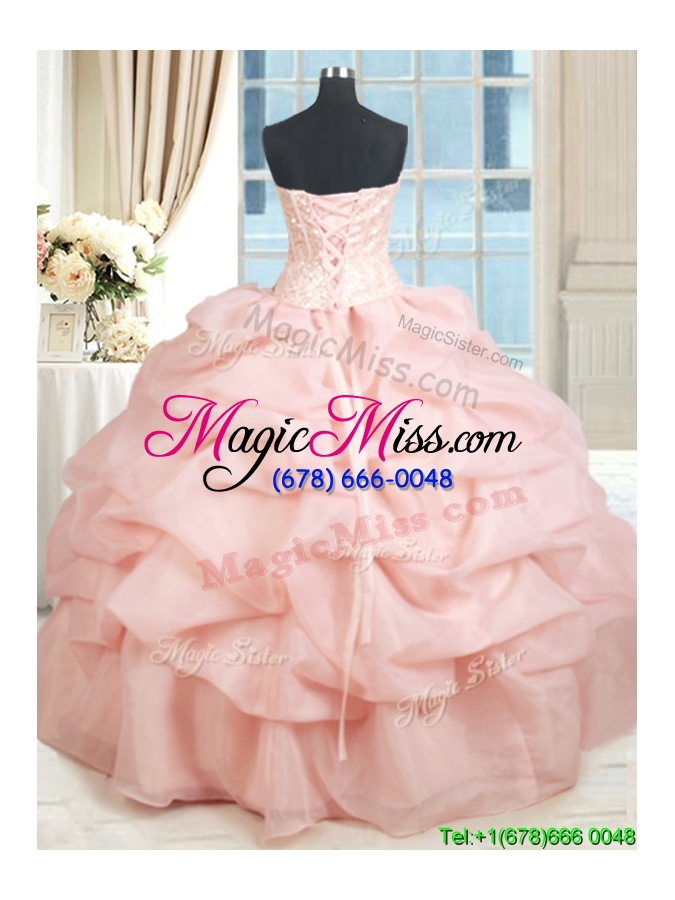 wholesale new arrivals visible boning baby pink quinceanera dress with beading and pick ups