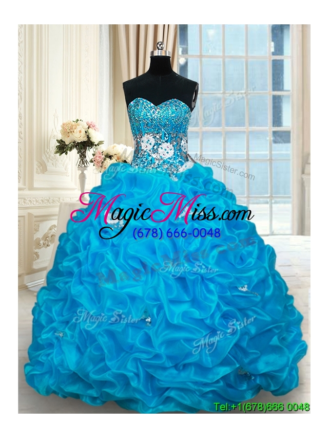wholesale pretty beaded and bubble baby blue quinceanera dress with brush train