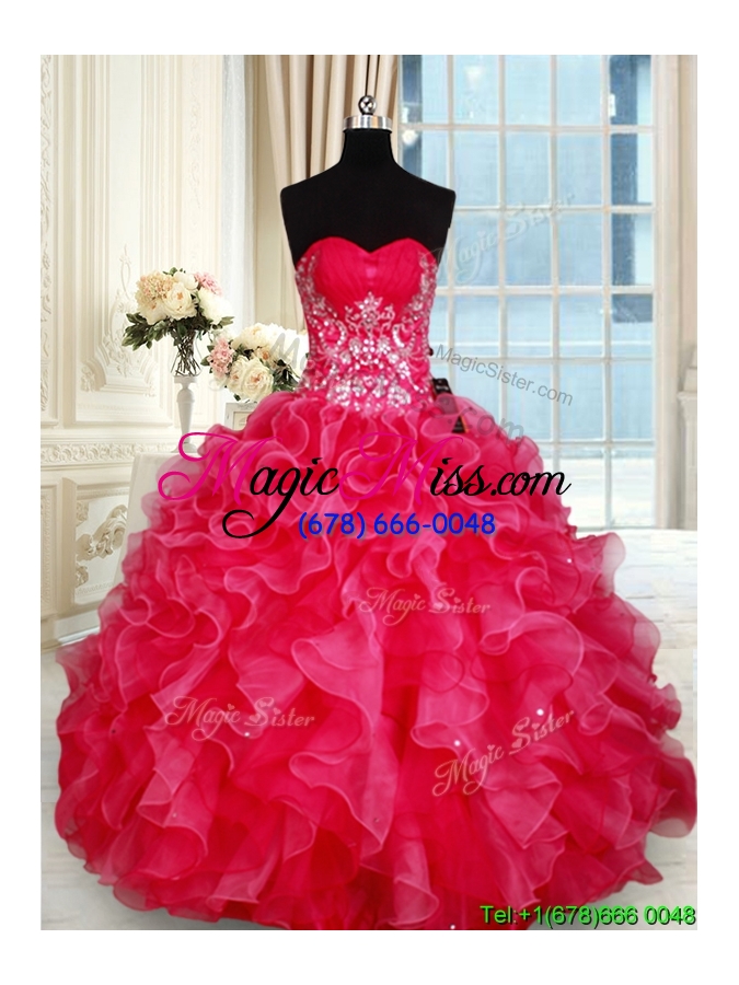wholesale new style organza sweetheart red quinceanera dress with beading and ruffles