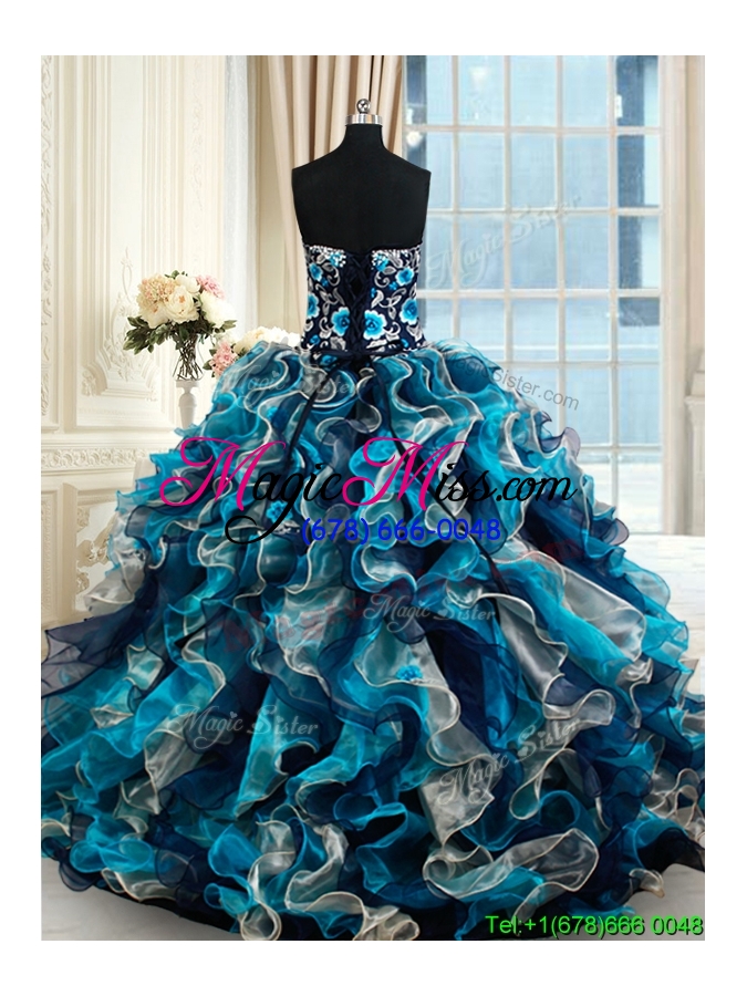 wholesale designer brush train beaded top embroideried quinceanera dress in multi color