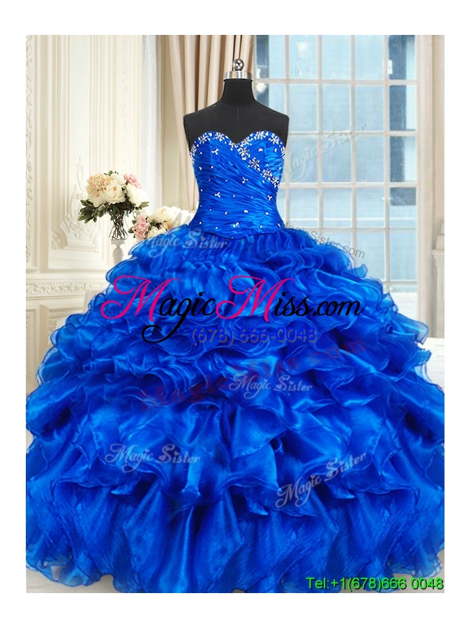wholesale best selling beaded and ruffled sweetheart quinceanera dress in royal blue