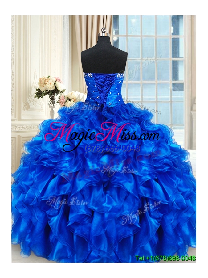 wholesale best selling beaded and ruffled sweetheart quinceanera dress in royal blue
