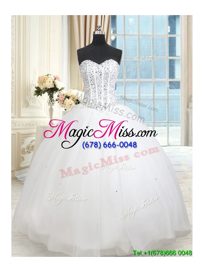 wholesale fashionable visible boning puffy skirt beaded bodice quinceanera dress in white