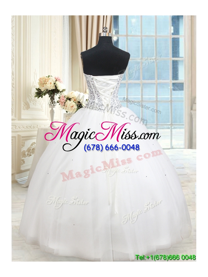 wholesale fashionable visible boning puffy skirt beaded bodice quinceanera dress in white