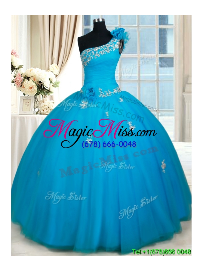 wholesale exquisite one shoulder zipper up quinceanera dress with beading and handmade flowers