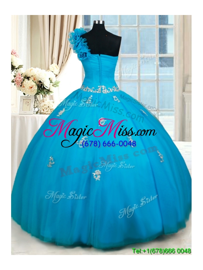 wholesale exquisite one shoulder zipper up quinceanera dress with beading and handmade flowers