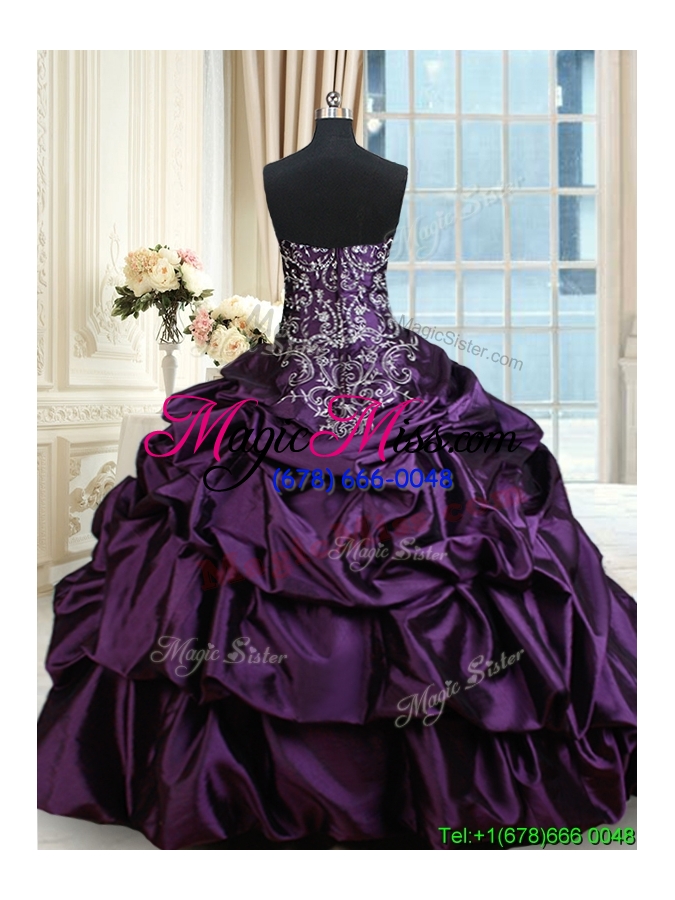 wholesale modern beaded taffeta purple quinceanera dress with embroidery and bubbles