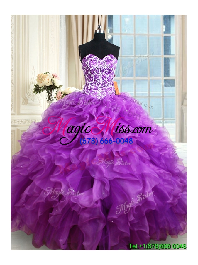 wholesale pretty organza eggplant purple quinceanera dress with ruffles and beading