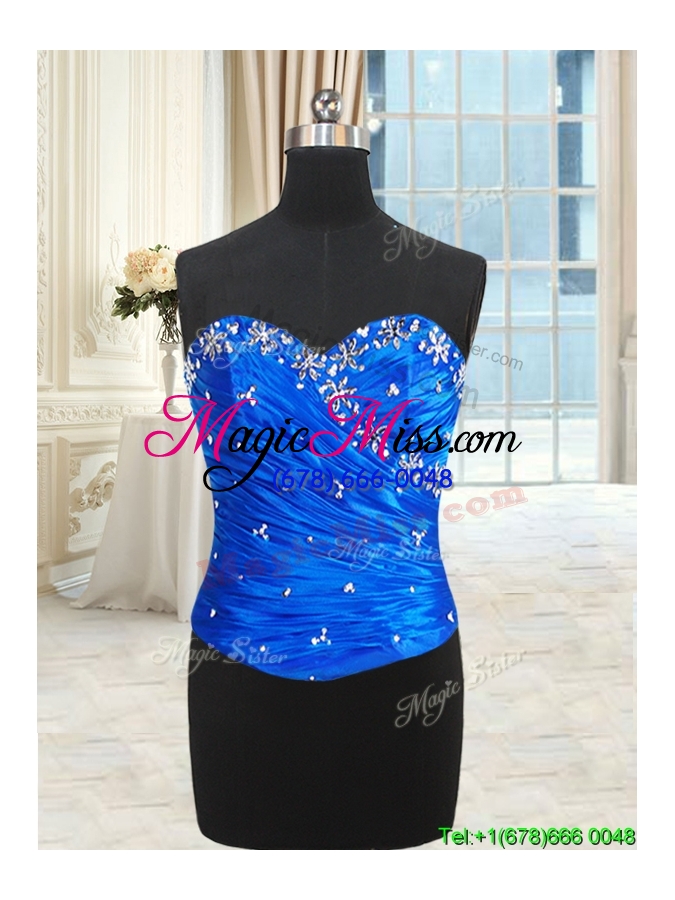 wholesale discount three for one ruffled and beaded royal blue quinceanera dress in organza