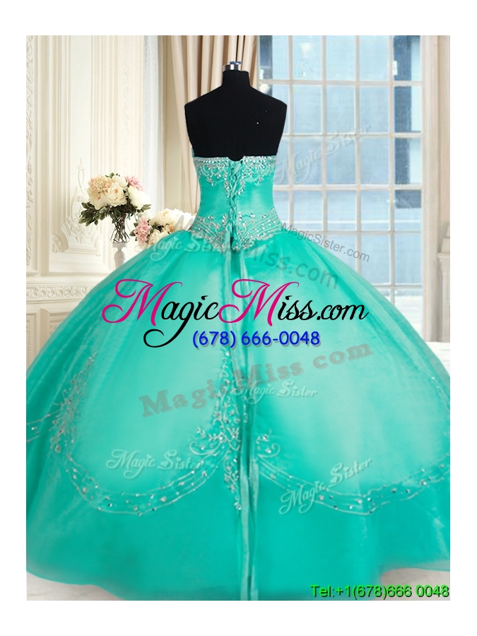 wholesale fashionable strapless applique and beaded organza quinceanera dress in turquoise