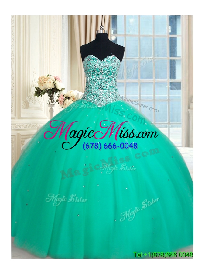 wholesale pretty big puffy sweetheart beaded bodice turquoise quinceanera dress in tulle