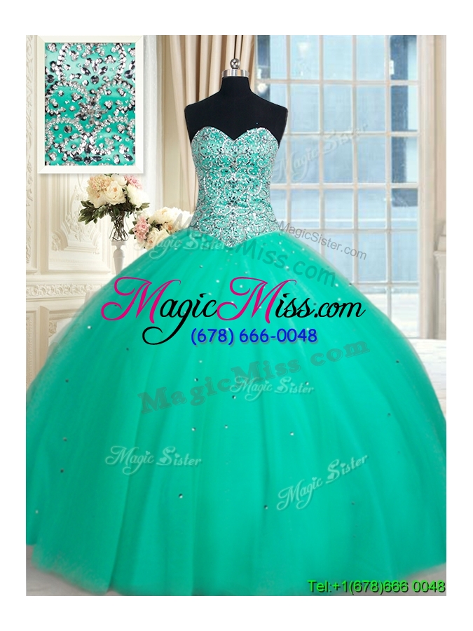 wholesale pretty big puffy sweetheart beaded bodice turquoise quinceanera dress in tulle