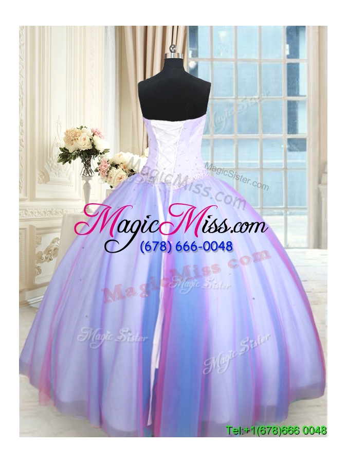 wholesale lovely puffy skirt tulle rainbow colored quinceanera dress with beading