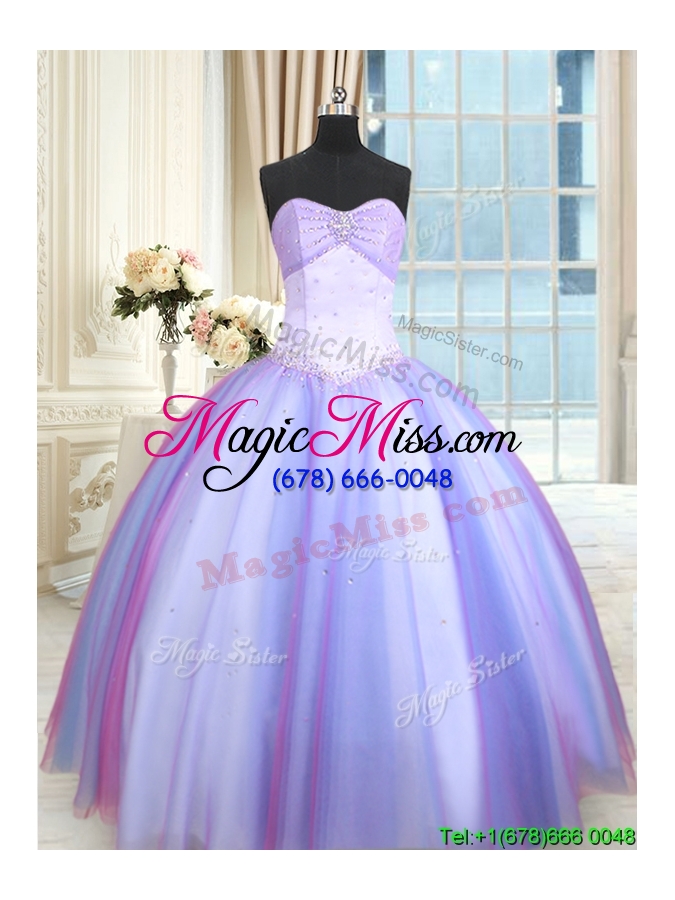 wholesale lovely puffy skirt tulle rainbow colored quinceanera dress with beading