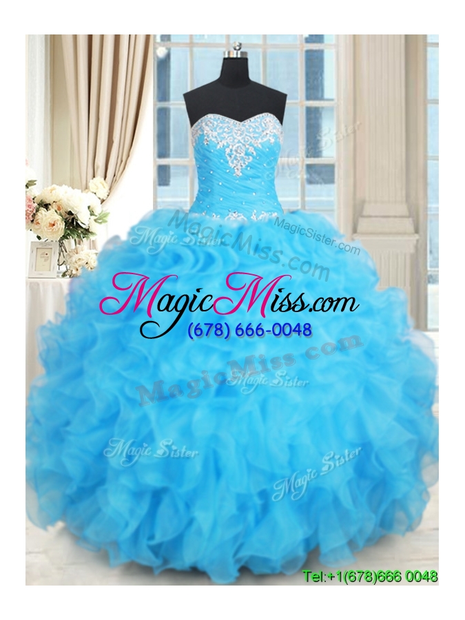wholesale exquisite floor length baby blue quinceanera dress with ruffles and beading