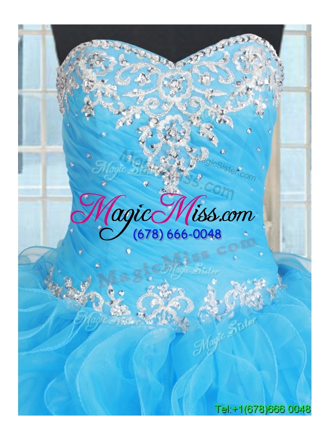 wholesale exquisite floor length baby blue quinceanera dress with ruffles and beading