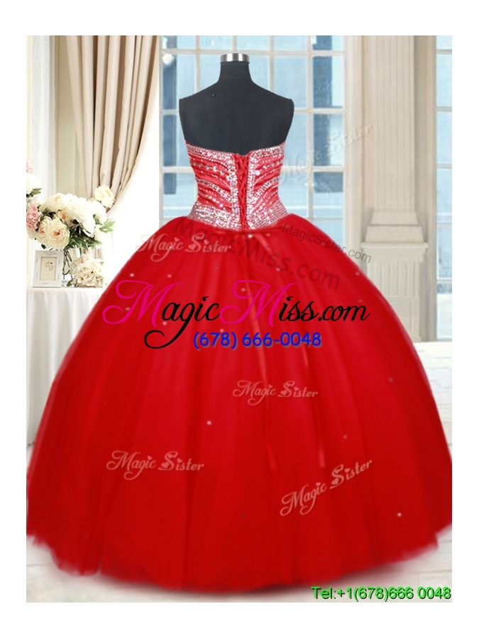 wholesale new style really puffy beaded sweetheart red quinceanera dress in tulle