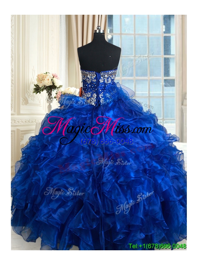 wholesale unique royal blue sweetheart organza quinceanera dress with ruffles and beading