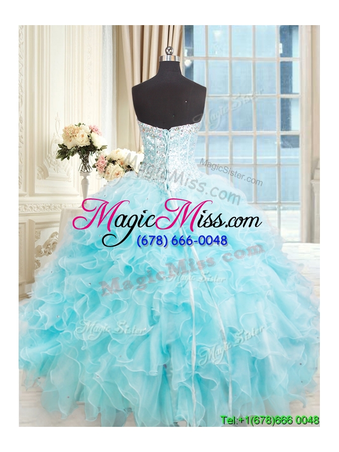 wholesale designer visible boning light blue quinceanera dress with ruffles and beading