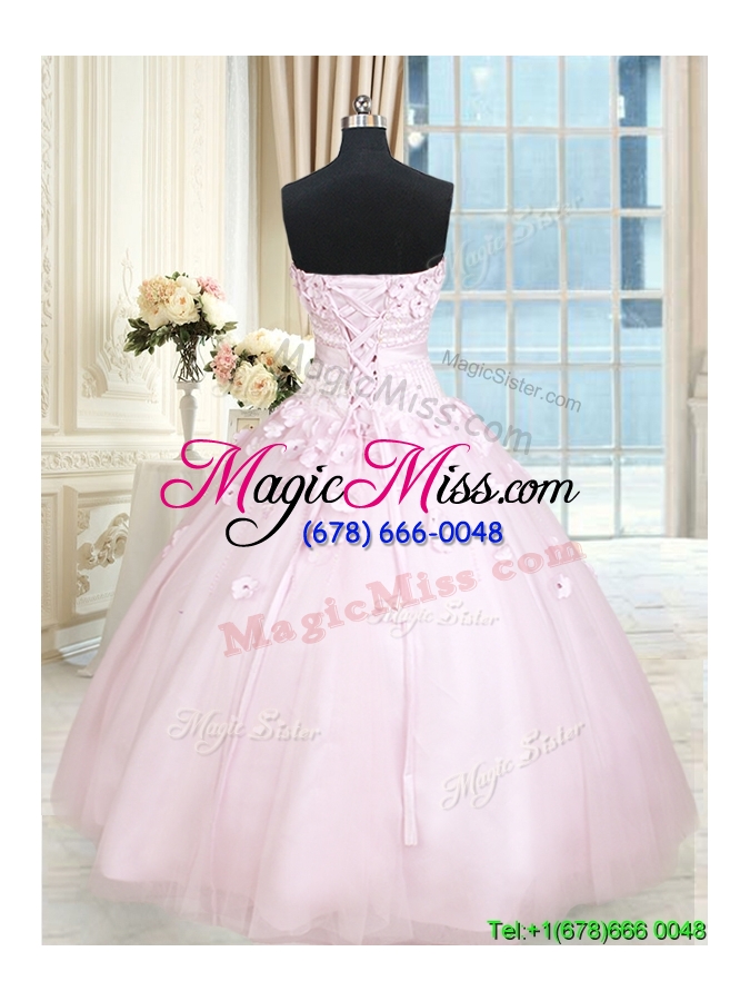 wholesale elegant strapless baby pink tulle quinceanera dress with appliques and beading