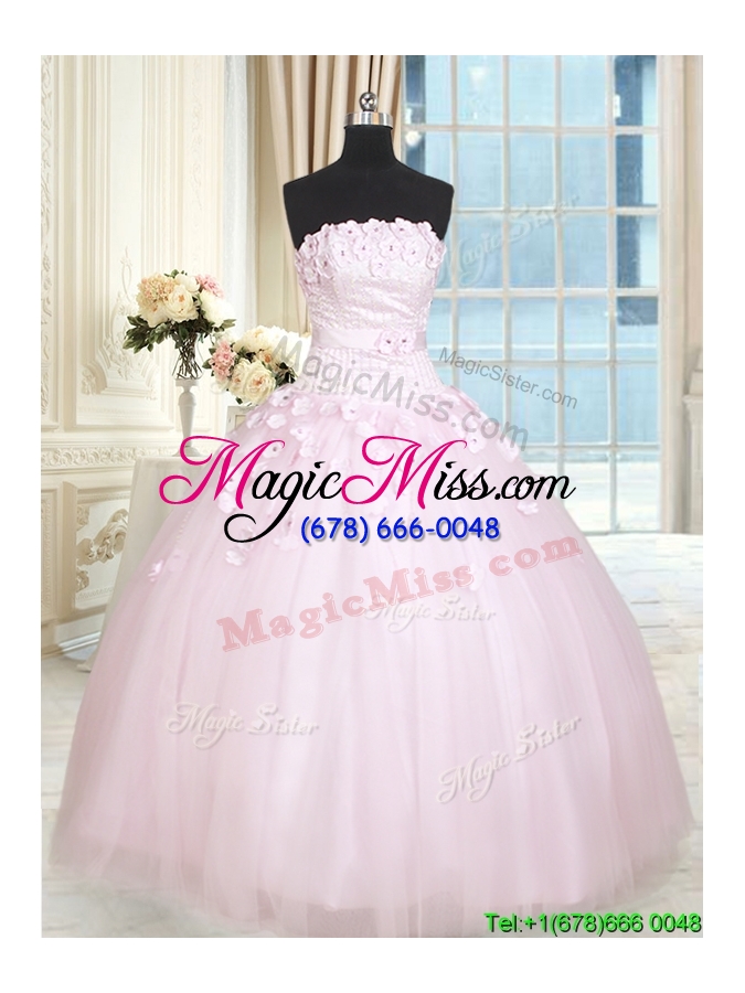 wholesale elegant strapless baby pink tulle quinceanera dress with appliques and beading