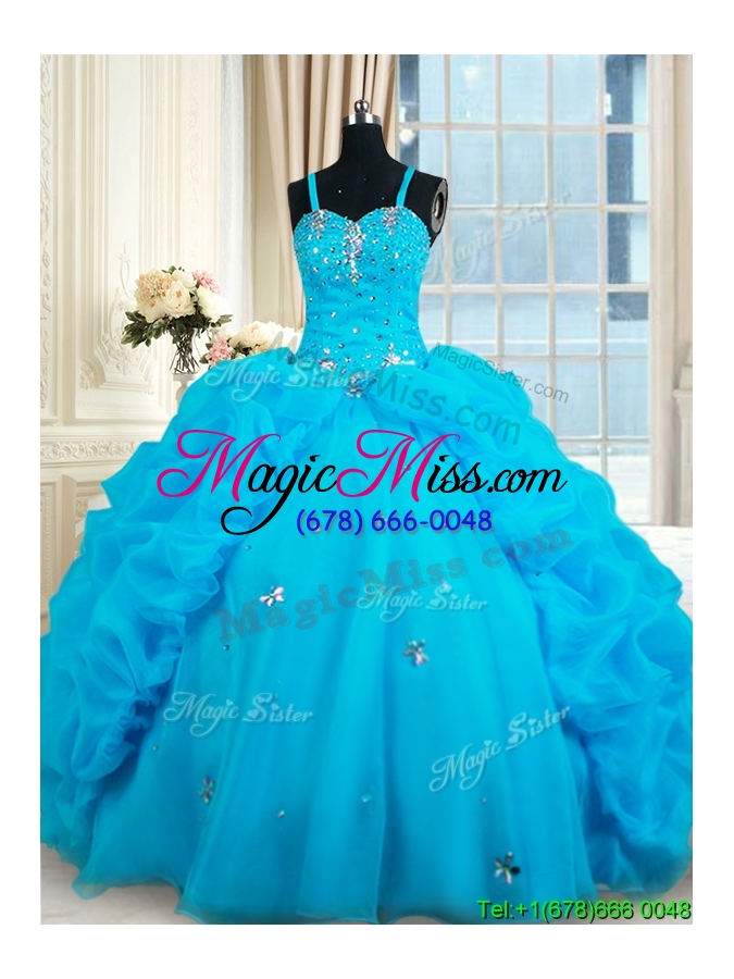 wholesale modern bubble and beaded straps organza quinceanera dress in baby blue
